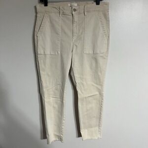 Loft Women's Cream Colored Khaki Pants Size‎ 12 Petite Straight Leg Raw Hem